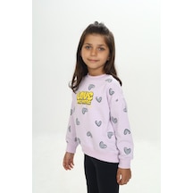 Toontoy Kız Çocuk Love Kalp Baskılı Sweatshirt Açık Lila