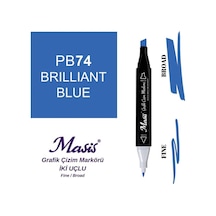 Çift Uçlu Marker Grafik Çizim Kalemi 74 Parlak Mavi