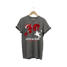 Atatürk 30 Ağustos Zafer Bayramı Bayrak Baskılı %100 Pamuk Regular Fit Gri T-shirt Antrasit