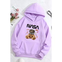 Uyguntarz Unisex Nasa Bear Baskılı Sweatshirt Lila