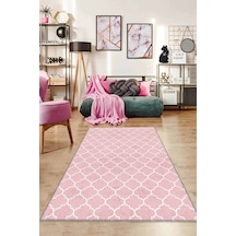Pembe Fas Desen Kaymaz Taban Makinede Yıkanabilir Halı Rv154n11