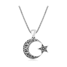 925 Ayar Gümüş Desenli Ay Yıldız Erkek Gümüş Kolye