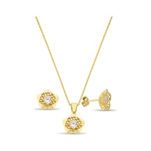 18k Altın Kaplamalı 925 Ayar Gümüş Çiçek Set - 67018602 Altın