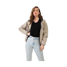 Spor Kadın Kapüşonlu Su Ve Rüzgar Geçirmez Oversize Yağmurluk - Rüzgarlık-132 Taş