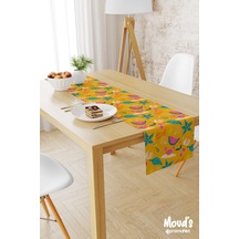 Turuncu Karpuz Ve Mango Desenli Baskılı Süet Runner Masa Örtüsü