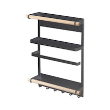 Cbtx Demir + Ahşap Manyetik Buzdolabı Depolama Rafı Mutfak Aletleri Asılı Depolama Rafı - Siyah