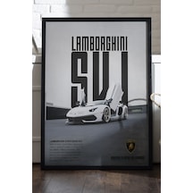Lamborghini Aventador Svj Siyah Ahşap Çerçeveli Poster, Dekoratif Araba Duvar Tablosu