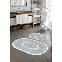 Eko Trend Djt 2 Li Yıkanabilir Kaymaz Taban Oval Banyo Paspas Klozet Takımı 747 Klasik Bej 60 X 100 - 50 X 60 Mavi