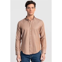 Tudors Slim Fit Dar Kesim Oxford Spor Erkek Gömlek-20325 Kum Rengi