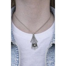 Web Arrow Charm Örümcek Detaylı Ağ Figürlü Gümüş Renk Unisex Kolye 60 Cm Çok renkli
