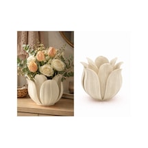 3d Baskı Lotus Yapraklı Vazo - Dekoratif Çiçeklik-bej Diğer