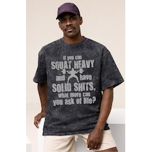 Squat Fitness Gym Bodybuilding Sporcu Baskılı Unisex Oversize Vin Siyah