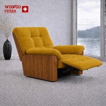 Smarto Relax Porto Tv Koltuğu Elektrikli Masajlı Isıtmalı Döner Sallanan Ahşap Yan Panelli Polyester Kumaş Baba Koltuğu Sarı