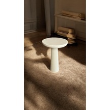 Wood Wooden Ahşap Krem Renk Tekli Mantar Yan Sehpa Fiskos Çiçeklik Decorative Beyaz