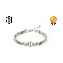 Besiktas Logolu Hasır Desenli Paslanmaz Çelik Ayarlanabilir Zincir Unisex Bileklik Gri