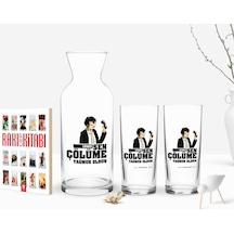 Kişiye Özel Renkli Baskılı Çünkü Sen Çölüme Yağmur Oldun Tasarımlı İkili Rakı Bardağı Karaf Ve Cep Kitabı Hediye Seti-3