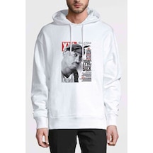 Rap Hiphop 2Pac Back Cover Baskılı Beyaz Erkek Kapşonlu Sweat