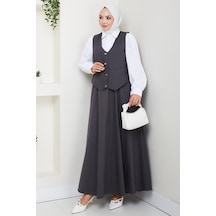 İkili Gabardin Yelek Etek Takım 1400 - Antrasit Antrasit