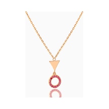 Kuyumcudukkani Zincirli"kırmızı Taşlı Yuvarlak"figürlü Kolye-37097-r-r Rose Gold