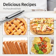Paslanmaz Çelik Merdane 43 Cm Yapışmaz Profesyonel Hamur Açma Rulosu Ve Metal Merdane Pizza, Pasta, Kurabiye, Mantı Ve Şeker Hamuru İçin Ergonom Gümüş