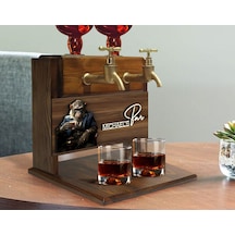 Bk Gift Kişiye Özel Kabartma Goril Tasarımlı İsimli Çift Musluklu Doğal Ahşap İçki Standı-1, İçki Standı, Doğum Günü Hediyesi, Ev Hediyesi Bitmeyen137