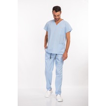 Unisex Bebe Mavi Likralı Doktor Hemşire Hastane Scrubs Üniforma Nöbet Takımı Bebe Mavi Bebe Mavi
