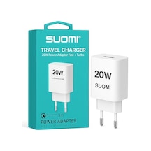 Suomı 20w Hızlı Şarj Adaptörü, Pd Ve Qc 3.0, Type-c Kablo Dahil, Tüm Cihazlar, Uyumlu, 2 Port, Güvenlik Çipli, Beyaz Acı Kahve