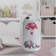 Mekta Home Bebek Ve Çocuk Odası Fil Ve Kalp Desenli Oyuncak Sepeti Renkli Çok Renkli