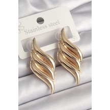 Pirinç Gold Renk 3 Sıra Dalga Model Kadın Küpe - Tj-bkp10237 Diğer