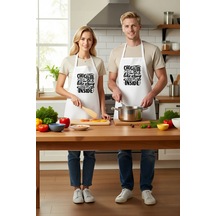 Unisex Mutfak Önlüğü Çikolata Baskılı Vintage Tasarım Rahat Kesim Beyaz