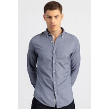 Tudors Slim Fit Dar Kesim Düz Spor Erkek Gömlek-16695 Lacivert