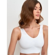 Mistirik Panax Model Toparlayıcı Sıkılaştırıcı Kalın Askılı Pedli Büstiyer Beyaz Renk Beyaz