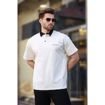 Madmext Ekru Düğmeli Polo Yaka Erkek T-shirt E7119 Ekru