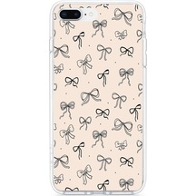 Apple Uyumlu iPhone 7 Plus-8 Plus  Siyah Fiyonk Desenli Krem Rengi Baskılı Silikon Kılıf Renkli