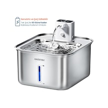 Haustier Wf08 Otomatik Kablosuz Kedi Su Pınarı, Sensörlü , Bataryalı , Ultra Sessiz, Çelik , 3lt Hazne