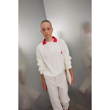 Defacto Kız Çocuk Ekru Standart Fit Bisiklet Yaka Triko Kazak C6973A824AUER233 Ekru