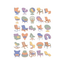 30 Adet Retro Modern Koltuk Sticker Seti - Laptop, Ajanda, Matara Çok Renkli