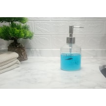 Cam Sıvı Sabunluk,el Sabunu Yazılı 300ml Banyo Seti 7,6x15,5cm