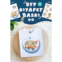 Kumaşa Baskı Yapılabilen Özel Tasarım Ütü Ile Yapışan Tekstil Dtf Baskı Görseli Uzay Temalı Çok Renkli