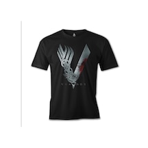Vikings Baskılı Siyah Erkek Tshirt 001