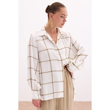 Sateen Nakış Detaylı Viskon Gömlek - Haki-136094 Haki