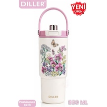 Dıller Tumbler 880 Ml Tek Kapak Çift Kullanım Pipetli/pipetsiz Taşıma Kulplu Çelik Termos-ffd9505-880ml Mor