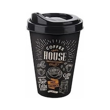 2&apos Li Coffee House Desenli Kahve Bardağı Takımı 2 X 400 Ml - Kahverengi Pipet Girişli Kapaklı İçecek Bardağı Paketi Açık Ahşap