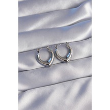 316l Çelik Gümüş Renk İçi Oval Tasarımlı Küpe Renkli