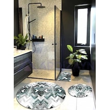 Etnik, Pamuk Dokuma Taban Yuvarlak Banyo Halısı 100x100-60x60-40x60 Cm 3 Lü Set Arb8083 Çok Renkli