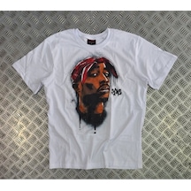 Tupac Baskılı Unisex %100 Pamuk Beyaz T-shirt Beyaz