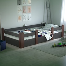 Montessori Karyola Antrasit  Rustik Ceviz 90x190 Yatak Uyumlu Oval Kesim Çocuk Yatağı