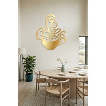 Coffee Metal Duvar Tablosu - Duvar Dekoru - Altın - 42 X 50 Cm