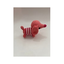El Yapımı Amigurumi Mini Sosis Köpek Dachshund Örgü Oyuncak 9cm Pembe-fuşya