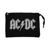 Ac Dc Logo Classic Siyah Clutch Astarlı Cüzdan / El Çantası Siyah